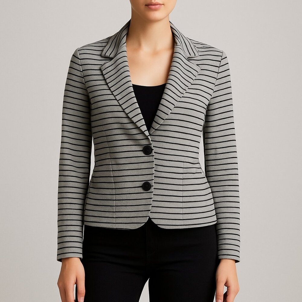 Check & Stripe Gray Black‎ Striped Knit Blazer Jacket